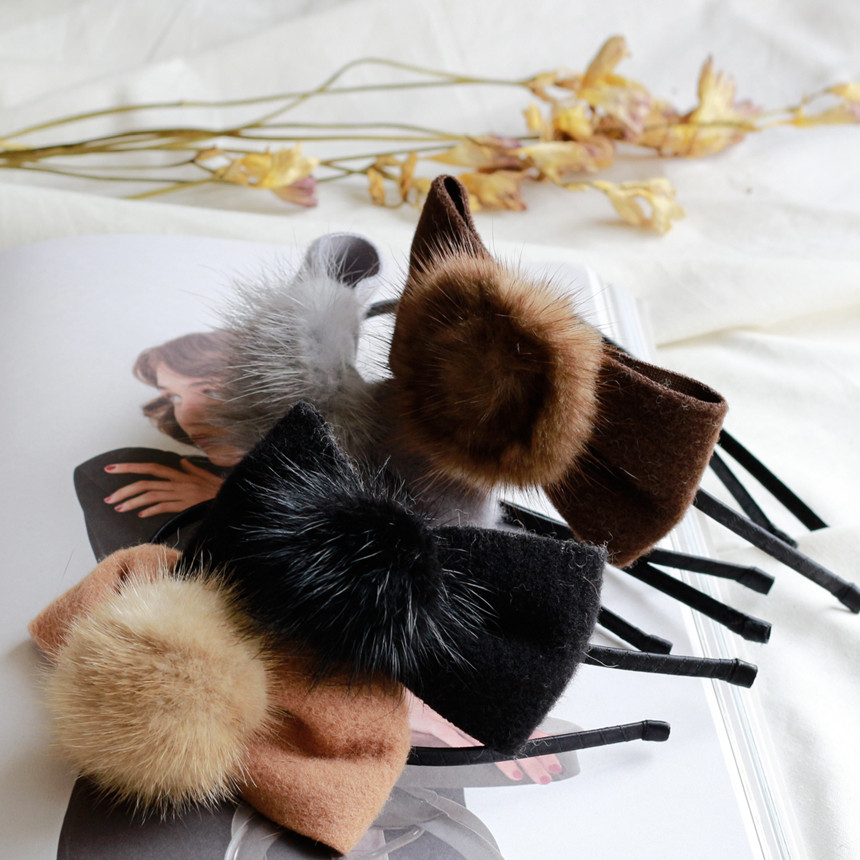 Hair Accessories Mink headband on ribbon Race hair