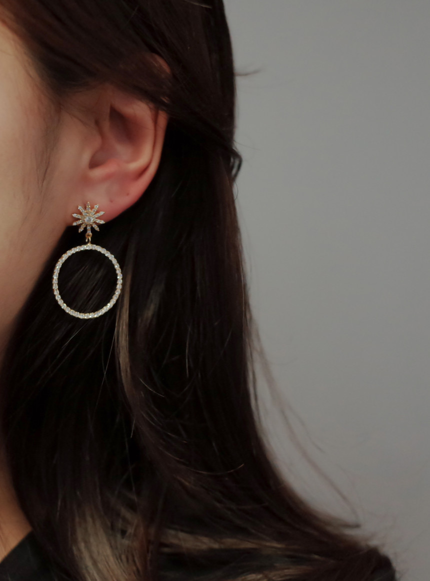 Shinestar Round Stone Chongming Silver Earrings St