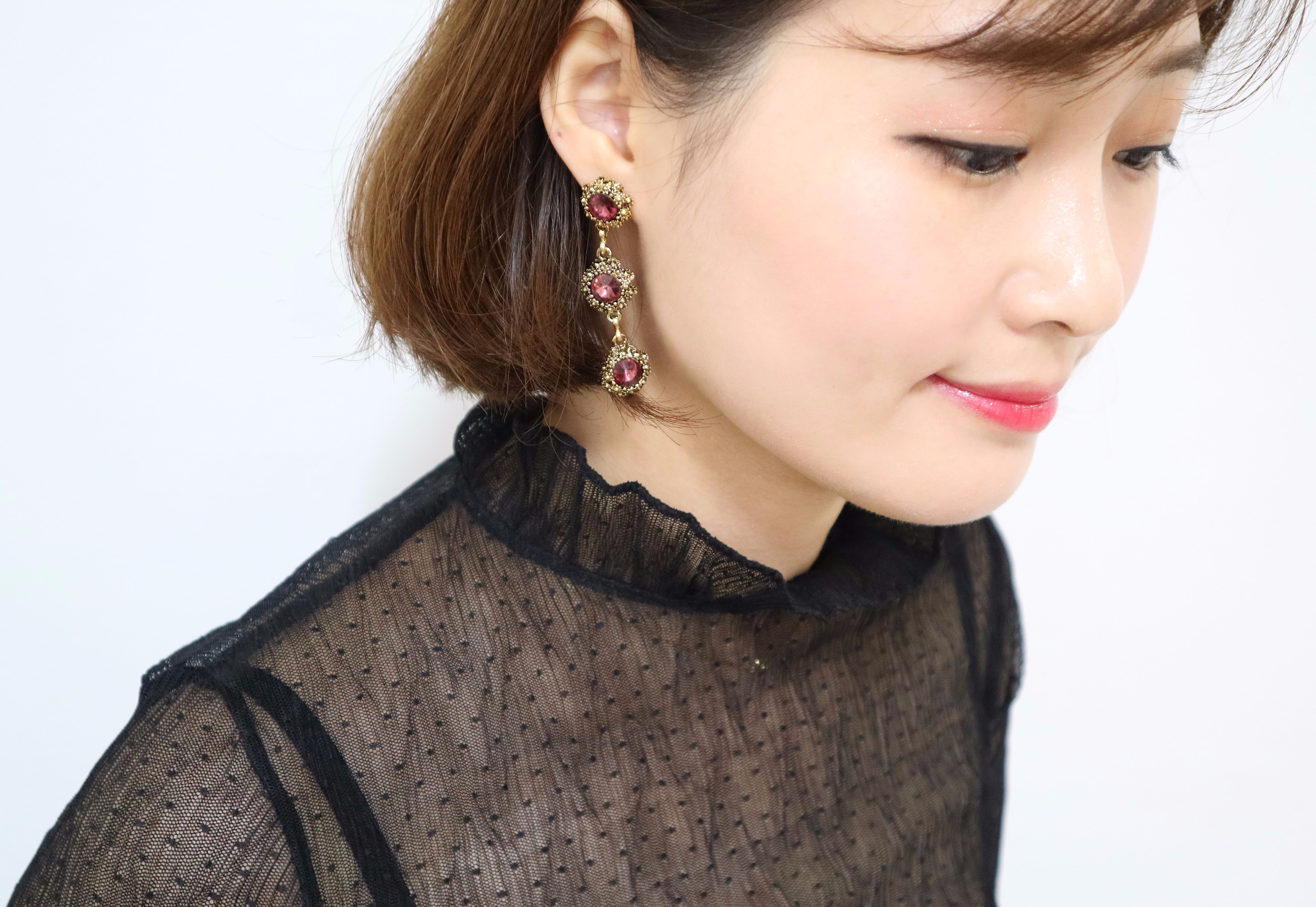 Surreal Steel Glass Garnet Black Antique Drop Earr