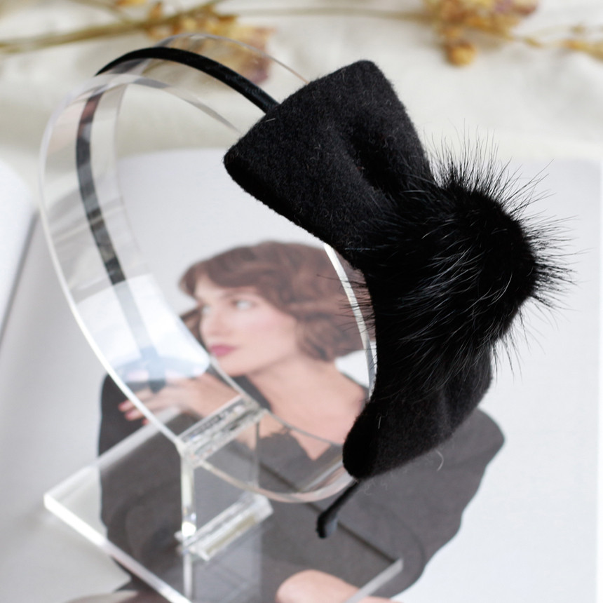Hair Accessories Mink headband on ribbon Race hair