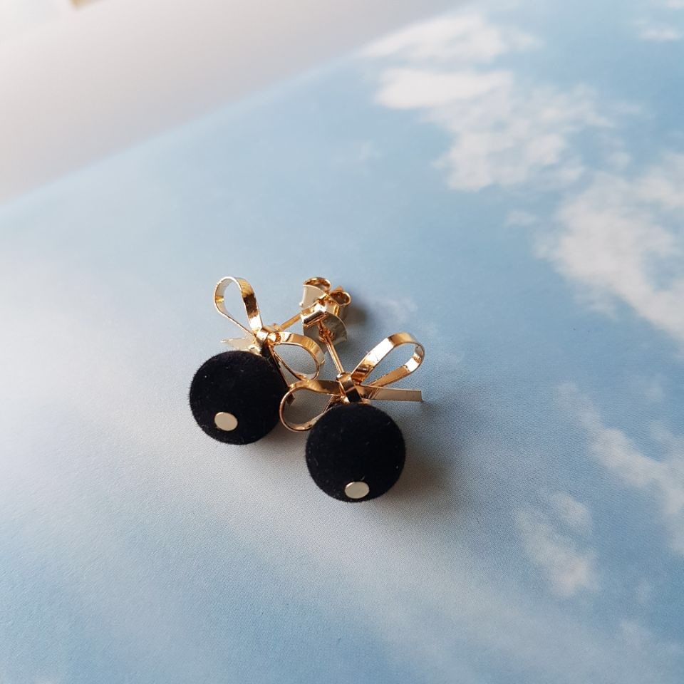 Belly Ribbon Pom-Form Velvet Mini Earrings 4color