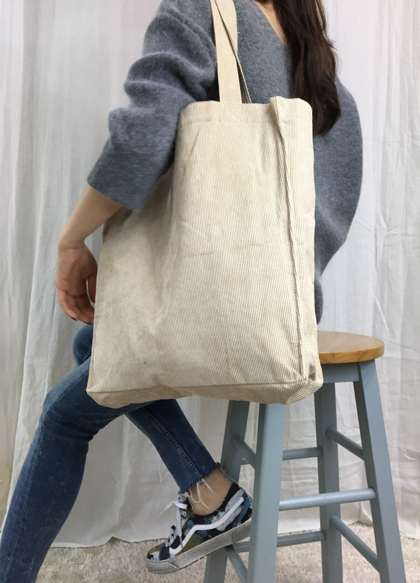 TOTE ECO SHOPPING TRAVEL box corduroy eco bag 2col