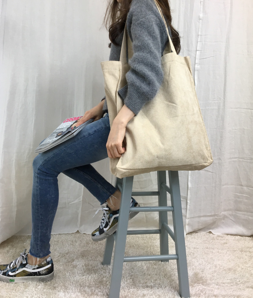 TOTE ECO SHOPPING TRAVEL box corduroy eco bag 2col
