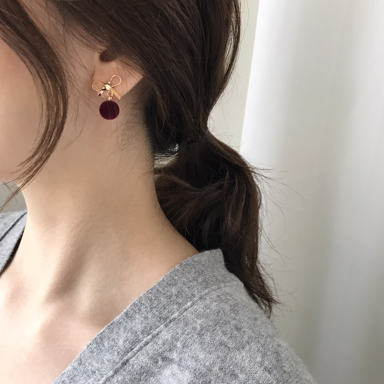 Belly Ribbon Pom-Form Velvet Mini Earrings 4color