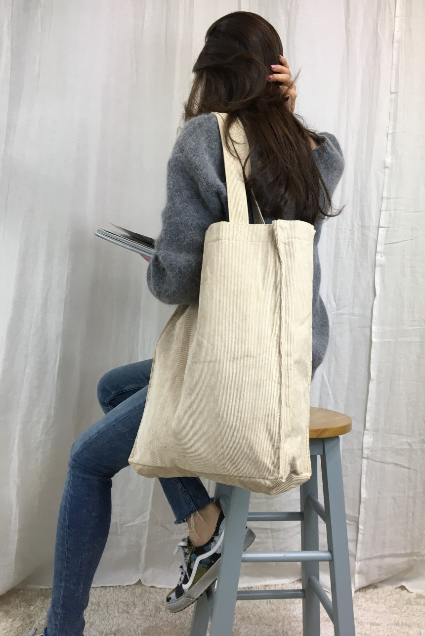 TOTE ECO SHOPPING TRAVEL box corduroy eco bag 2col