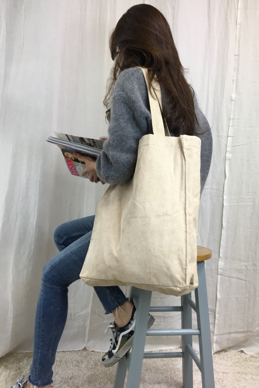 TOTE ECO SHOPPING TRAVEL box corduroy eco bag 2col