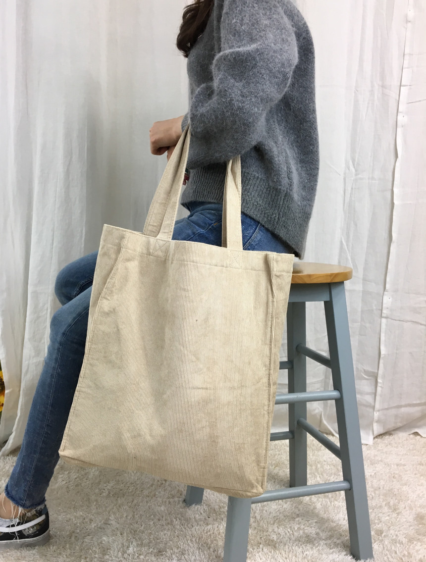 TOTE ECO SHOPPING TRAVEL box corduroy eco bag 2col