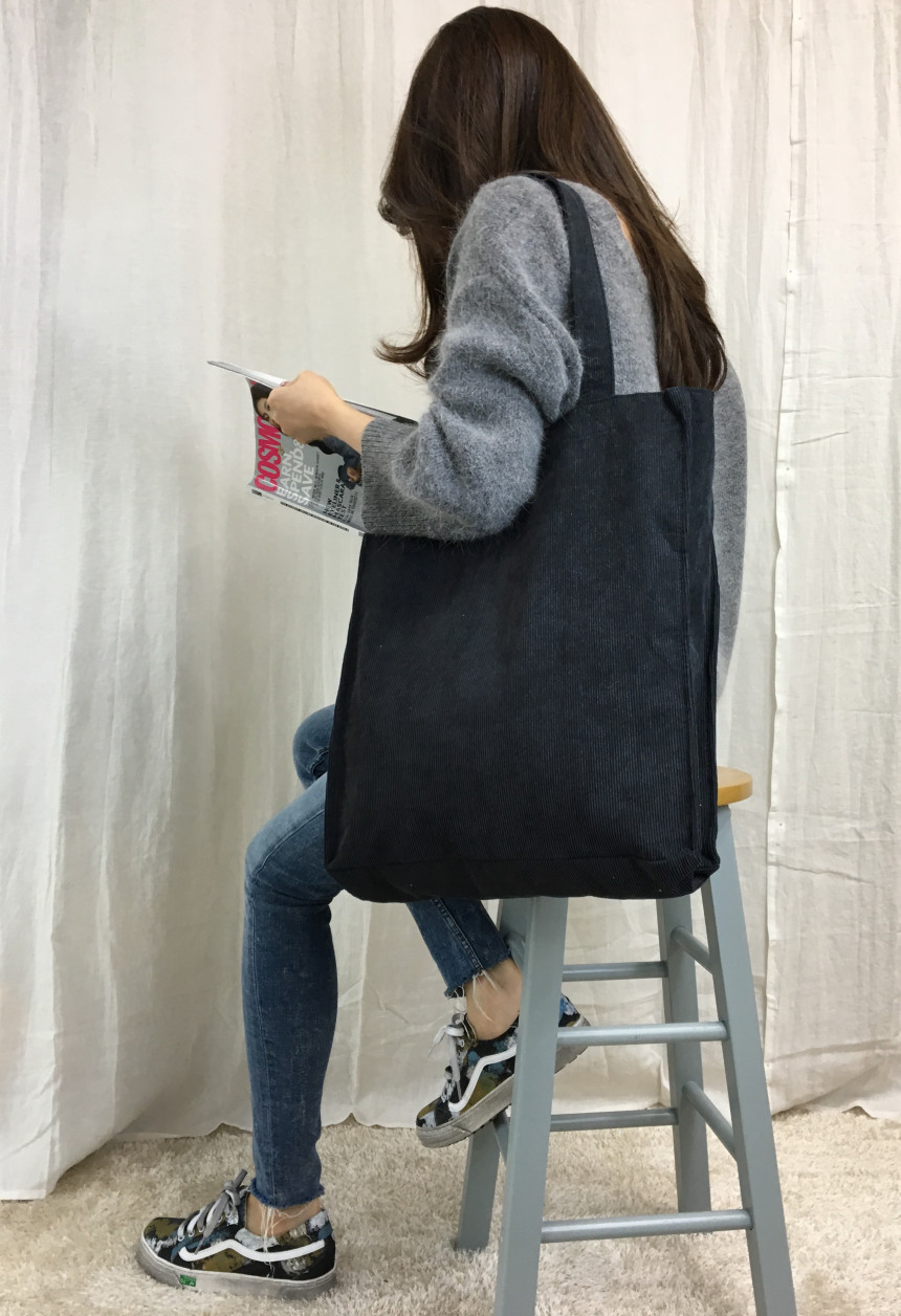 TOTE ECO SHOPPING TRAVEL box corduroy eco bag 2col