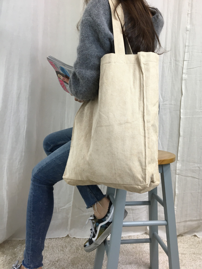 TOTE ECO SHOPPING TRAVEL box corduroy eco bag 2col