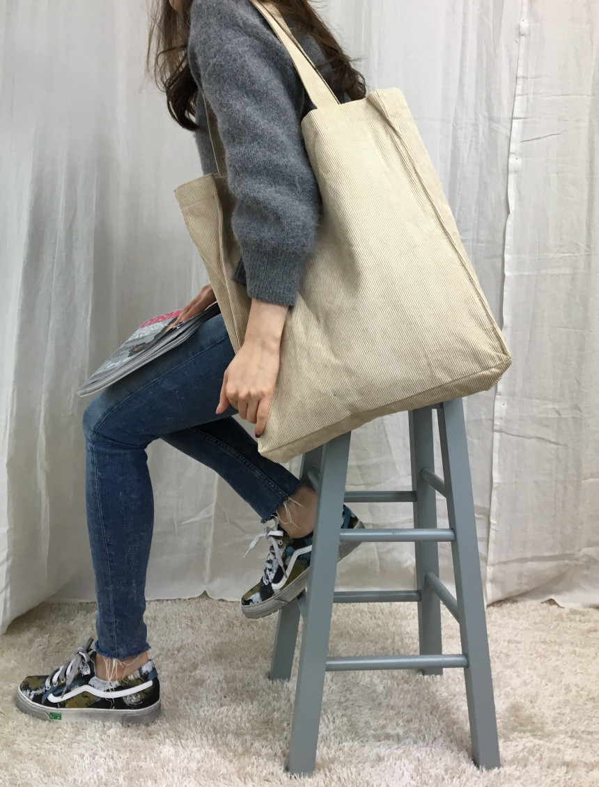 TOTE ECO SHOPPING TRAVEL box corduroy eco bag 2col