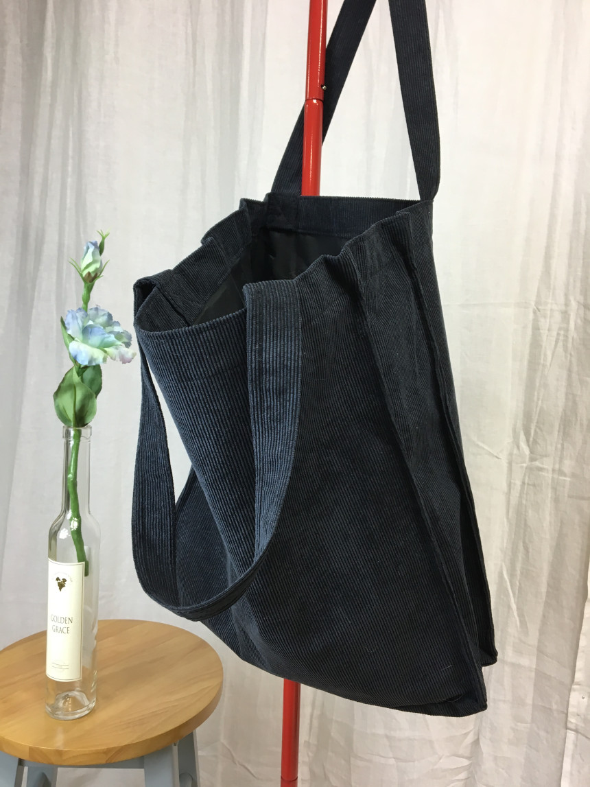 TOTE ECO SHOPPING TRAVEL box corduroy eco bag 2col