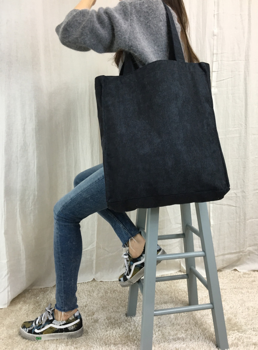 TOTE ECO SHOPPING TRAVEL box corduroy eco bag 2col