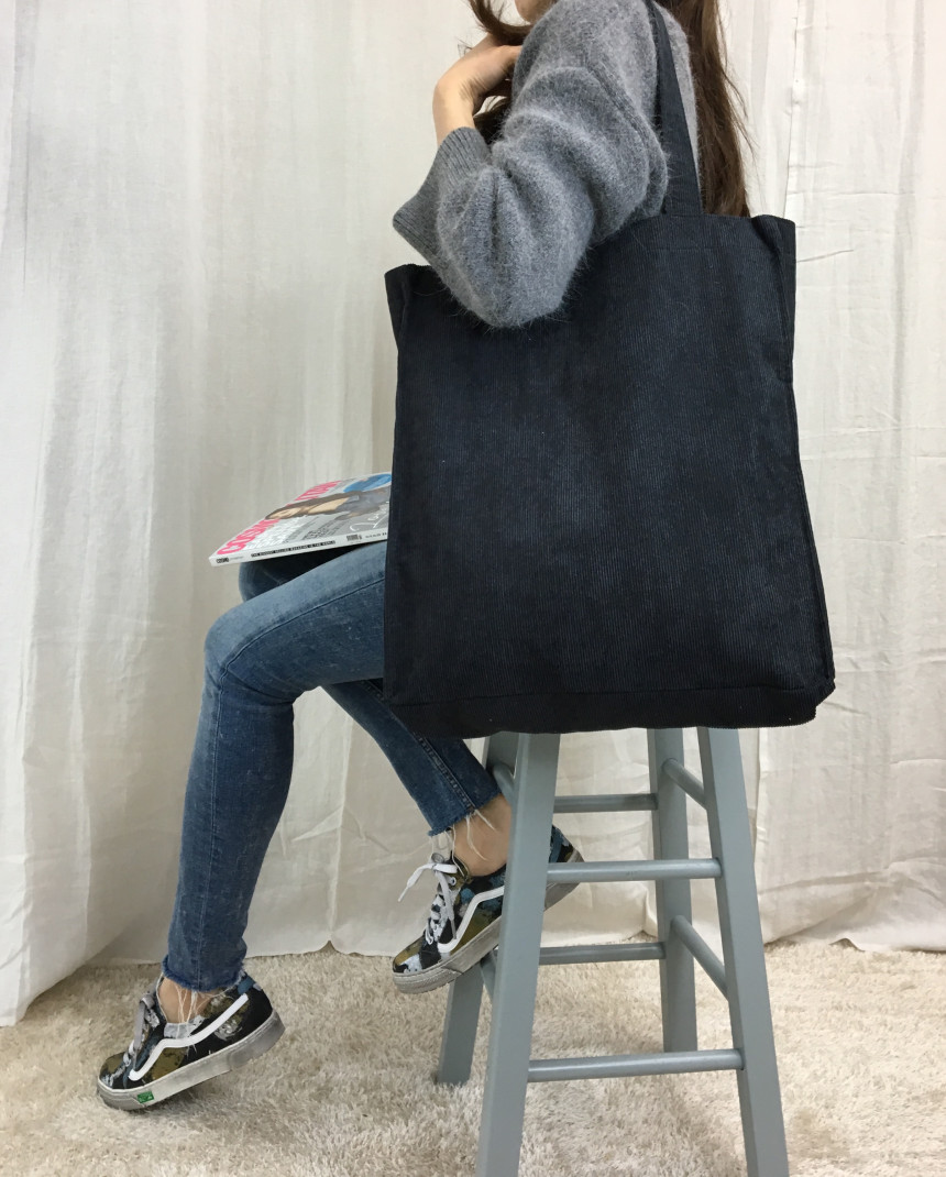 TOTE ECO SHOPPING TRAVEL box corduroy eco bag 2col