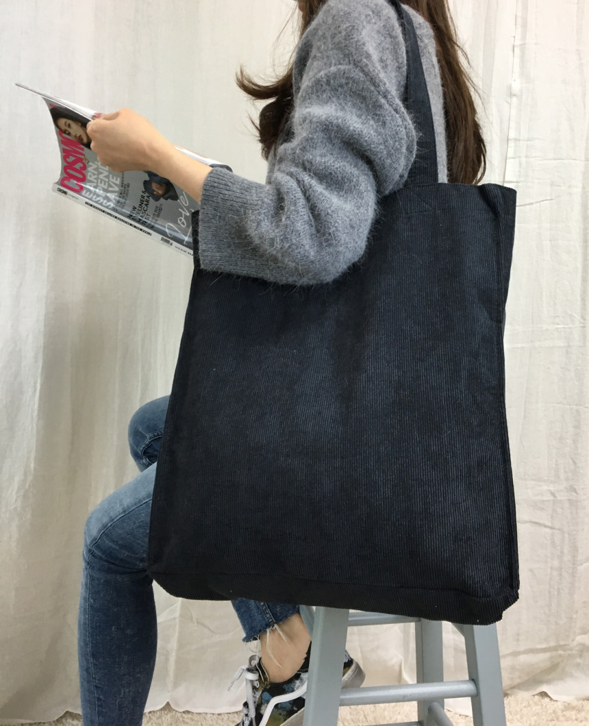 TOTE ECO SHOPPING TRAVEL box corduroy eco bag 2col