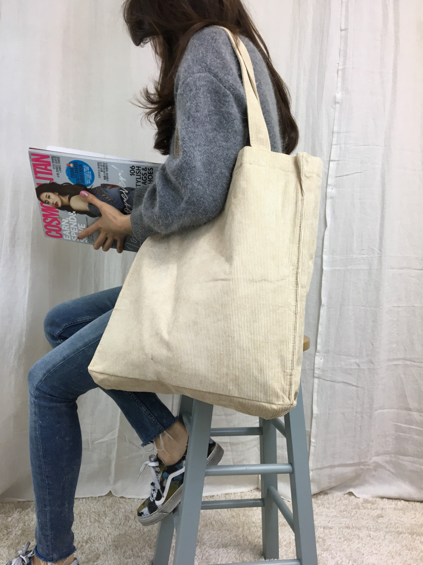 TOTE ECO SHOPPING TRAVEL box corduroy eco bag 2col