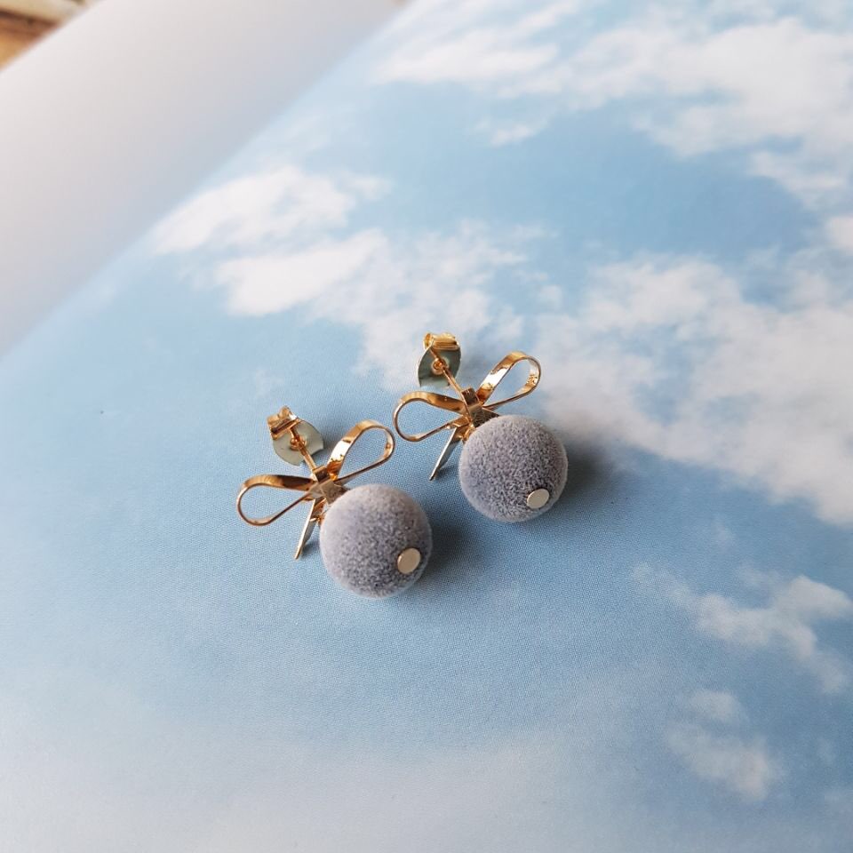 Belly Ribbon Pom-Form Velvet Mini Earrings 4color
