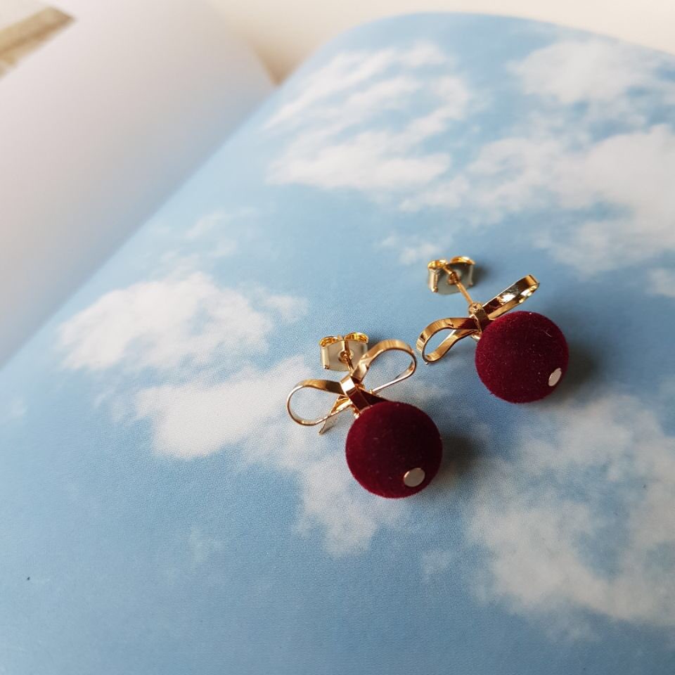 Belly Ribbon Pom-Form Velvet Mini Earrings 4color