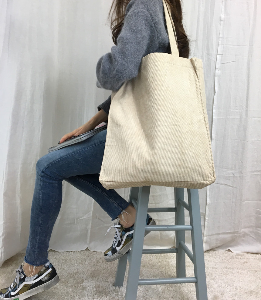 TOTE ECO SHOPPING TRAVEL box corduroy eco bag 2col