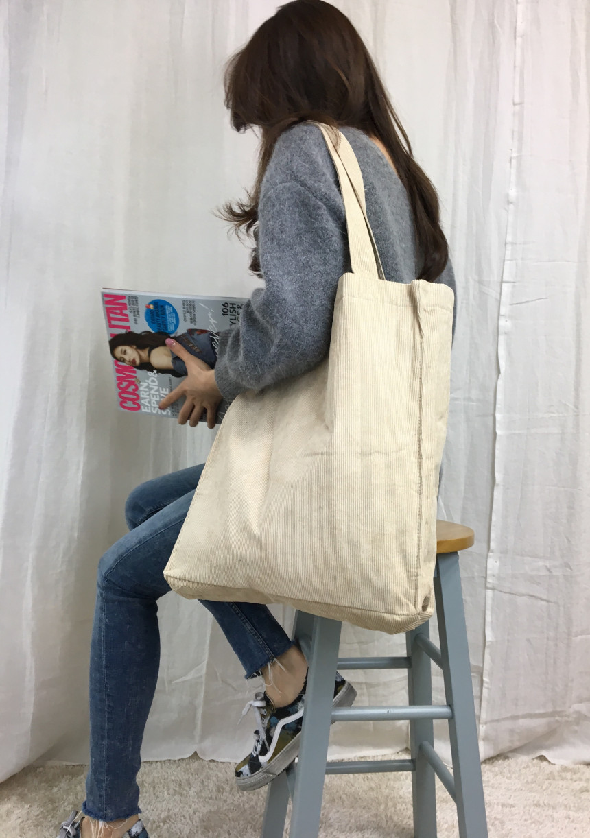 TOTE ECO SHOPPING TRAVEL box corduroy eco bag 2col