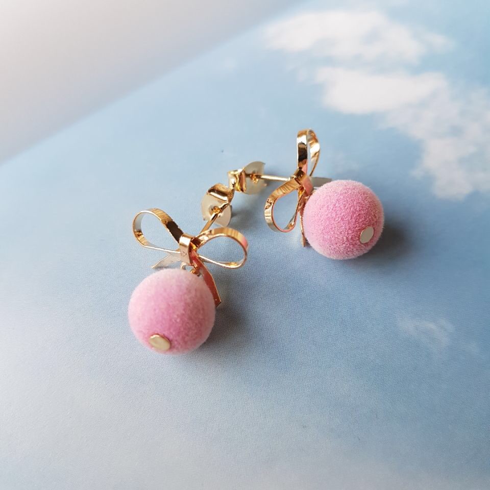 Belly Ribbon Pom-Form Velvet Mini Earrings 4color