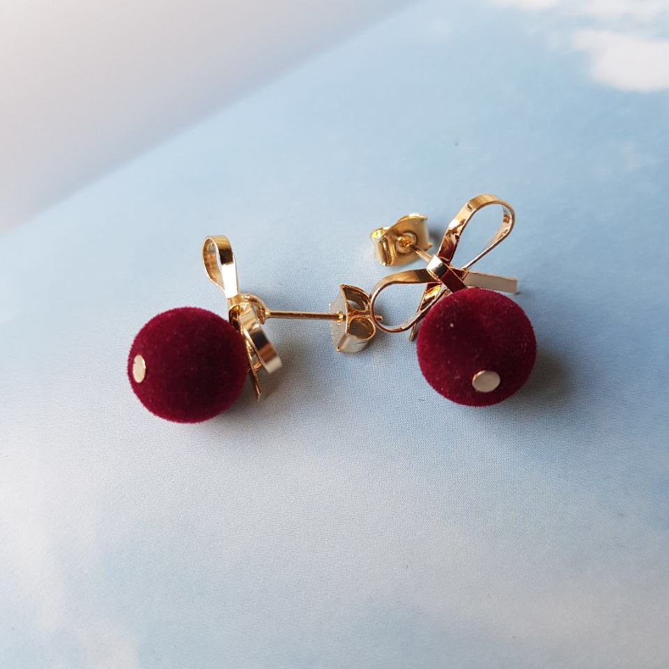 Belly Ribbon Pom-Form Velvet Mini Earrings 4color