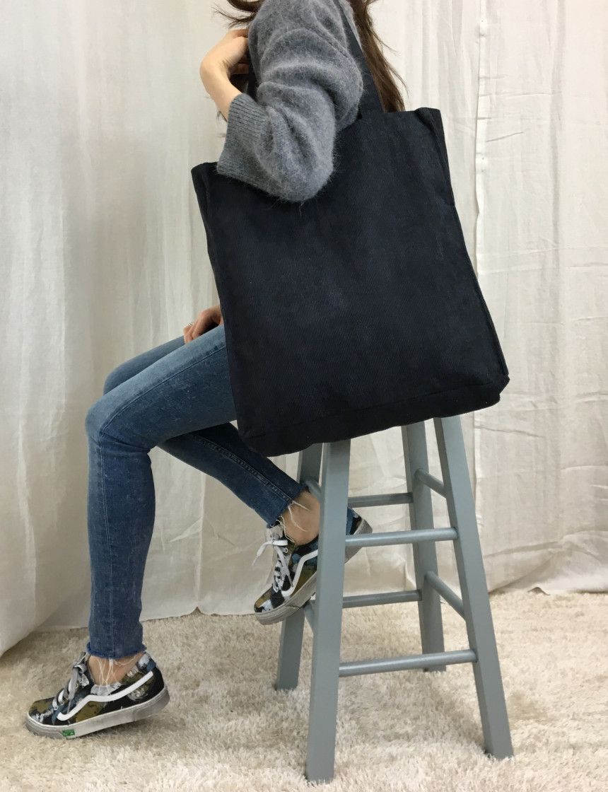 TOTE ECO SHOPPING TRAVEL box corduroy eco bag 2col