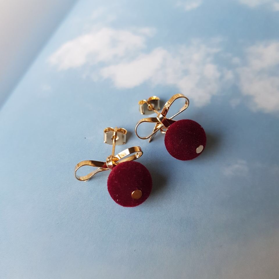 Belly Ribbon Pom-Form Velvet Mini Earrings 4color