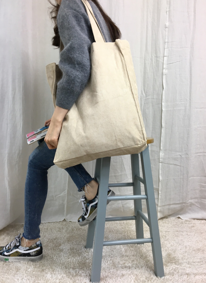 TOTE ECO SHOPPING TRAVEL box corduroy eco bag 2col