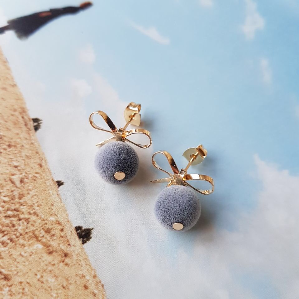 Belly Ribbon Pom-Form Velvet Mini Earrings 4color