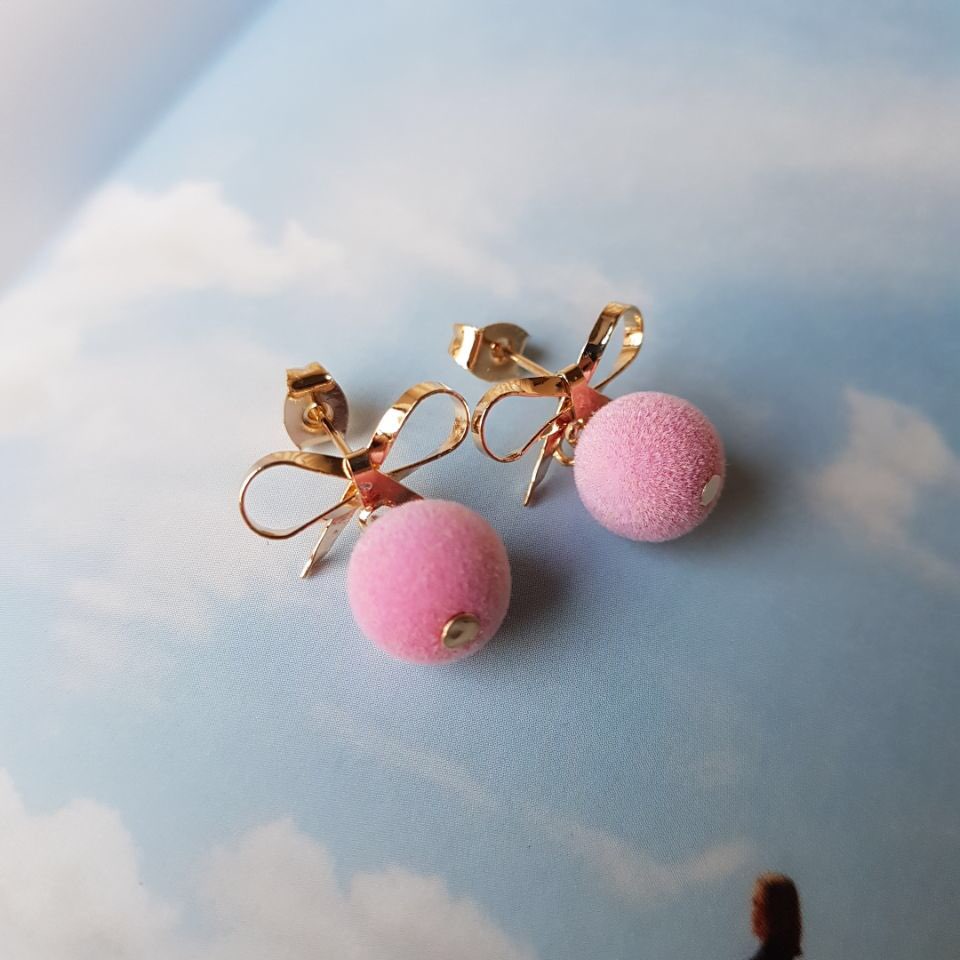 Belly Ribbon Pom-Form Velvet Mini Earrings 4color