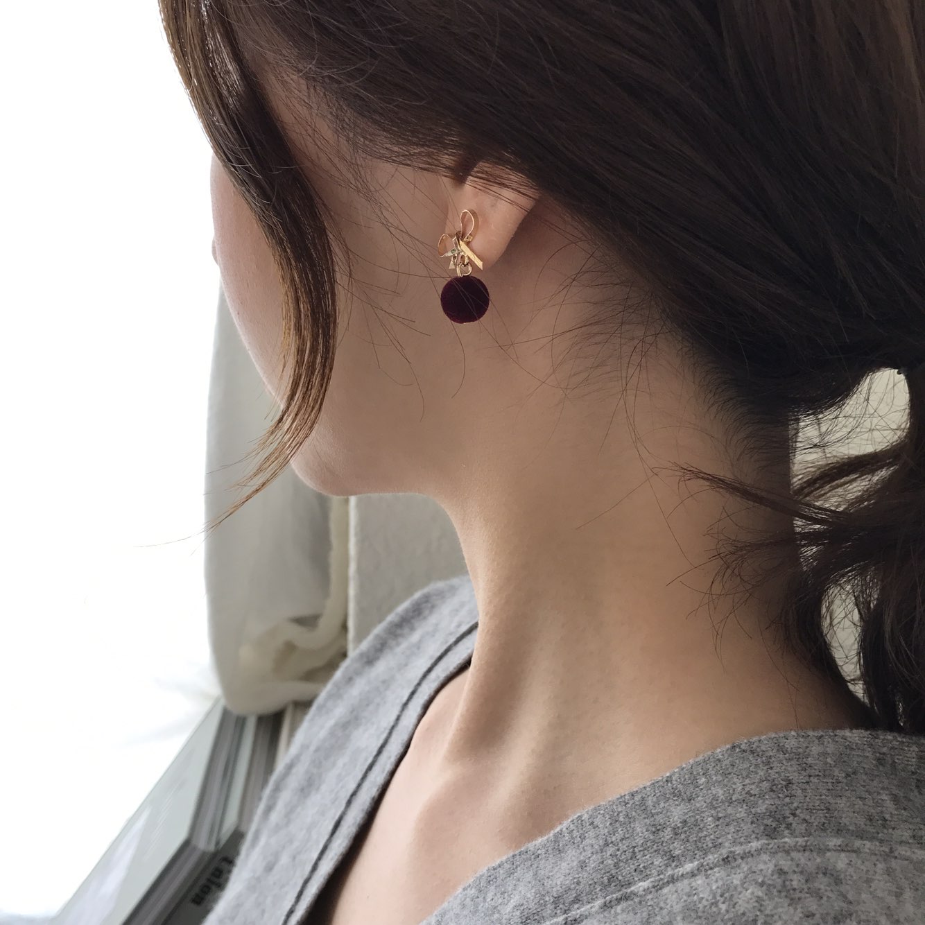 Belly Ribbon Pom-Form Velvet Mini Earrings 4color