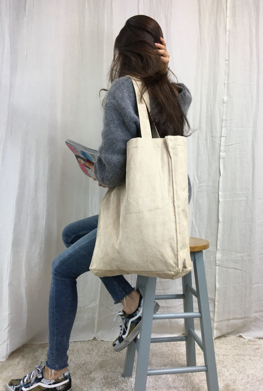 TOTE ECO SHOPPING TRAVEL box corduroy eco bag 2col