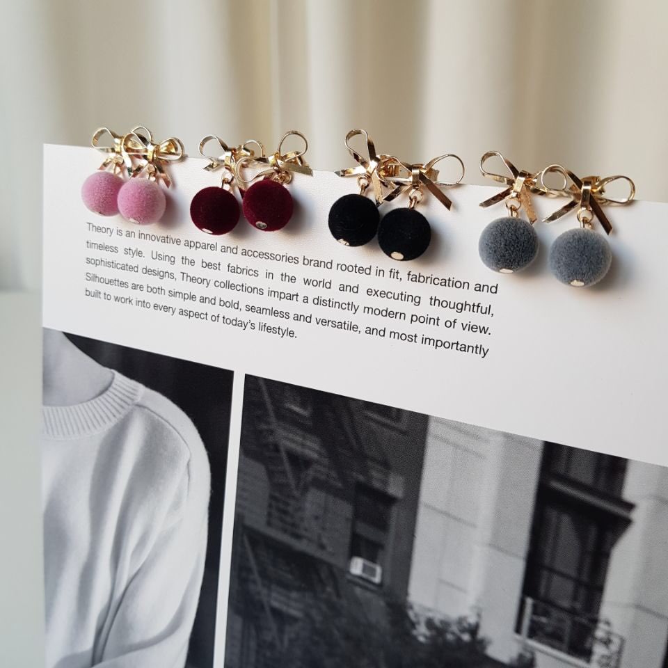 Belly Ribbon Pom-Form Velvet Mini Earrings 4color