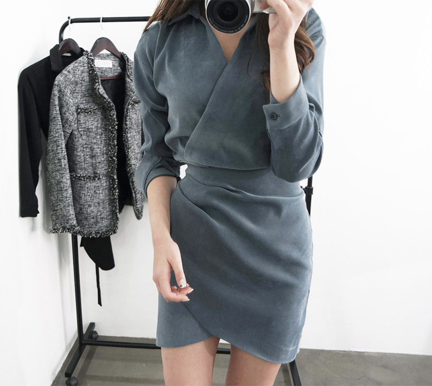 Suede guest lap one-piece winter sexy velvet V-nec