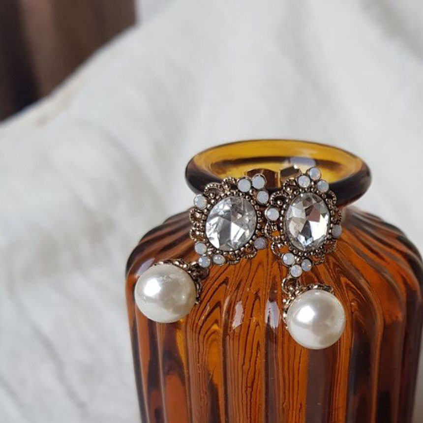 Rode L Antique Cubic Pearl Drop Earrings 4color St