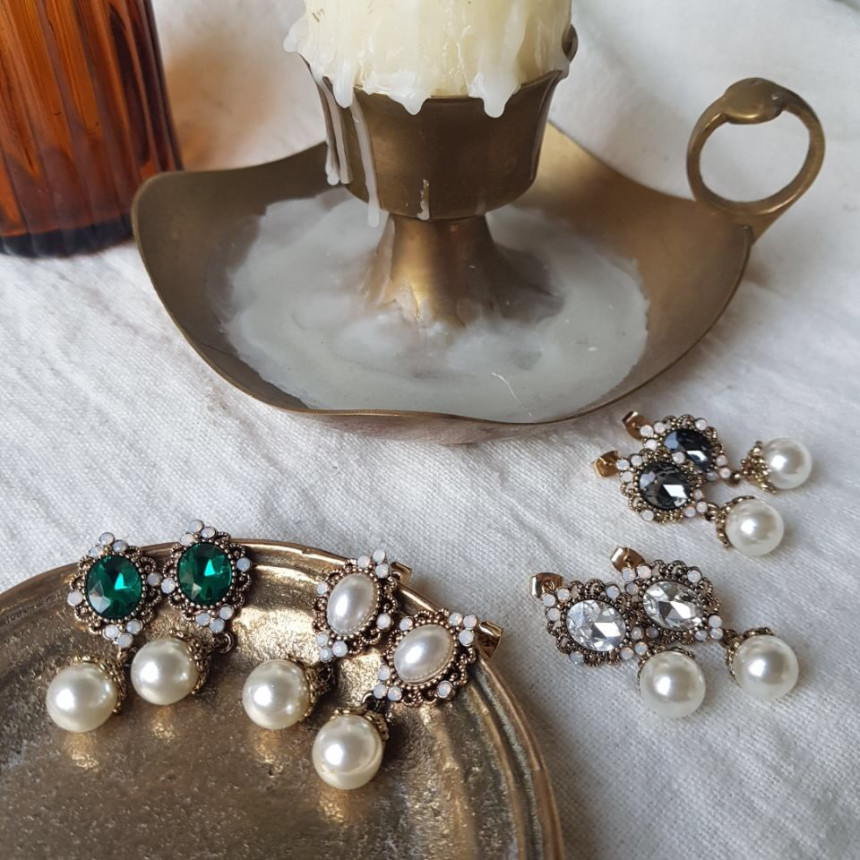 Rode L Antique Cubic Pearl Drop Earrings 4color St