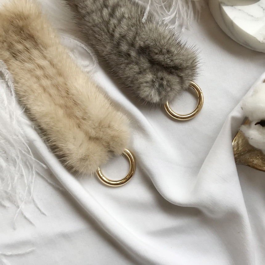 Handmade Natural Mink Keyring 2COL Real Fox Keyhol