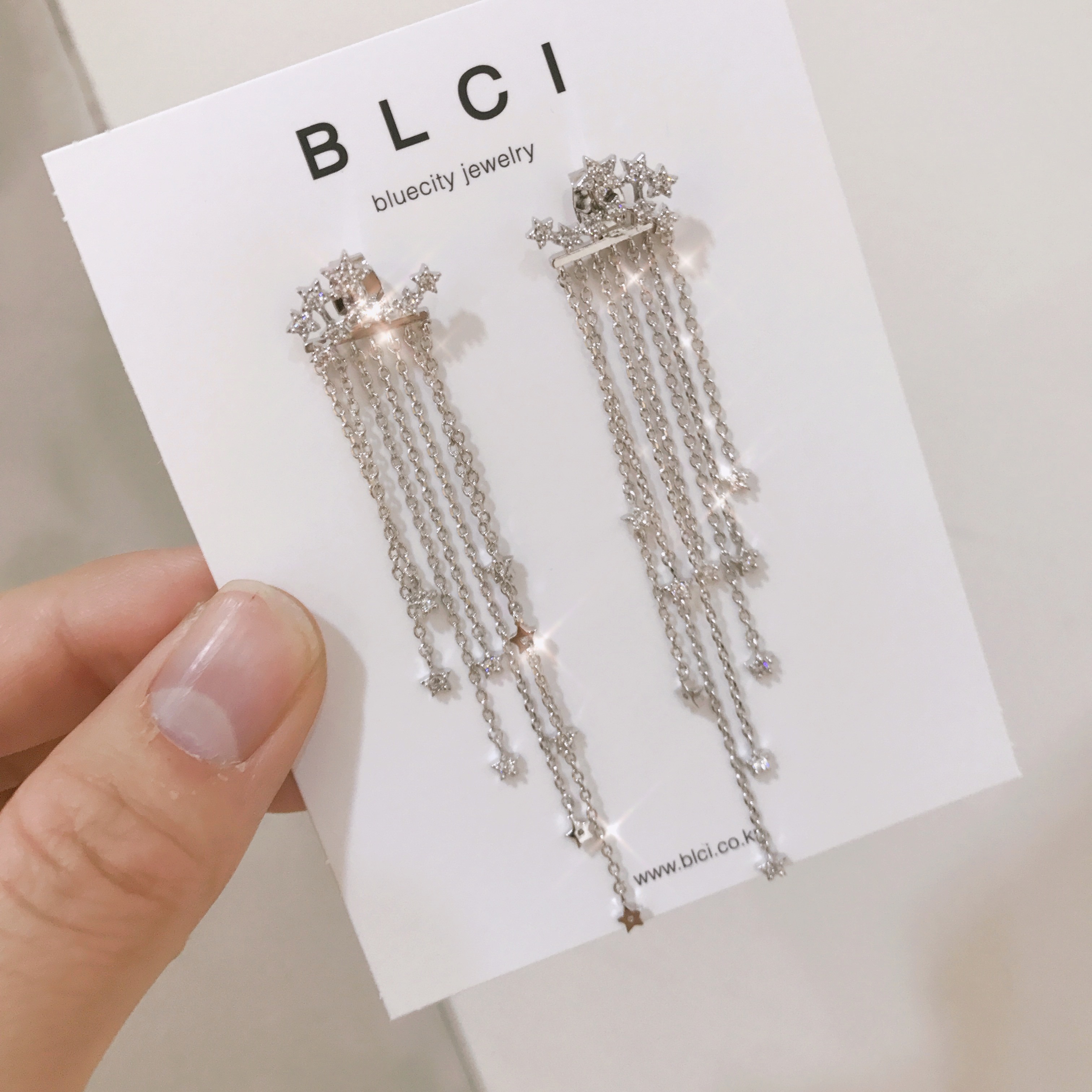 Silver hand drop earrings Glam Diamond Celebrity P