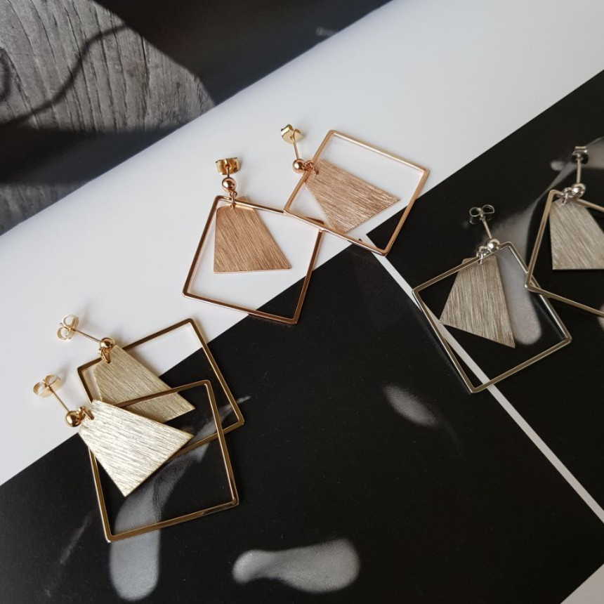 Curse Square Modern Drop Earrings 3color Unique an