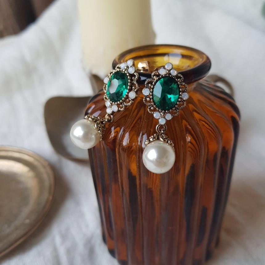 Rode L Antique Cubic Pearl Drop Earrings 4color St