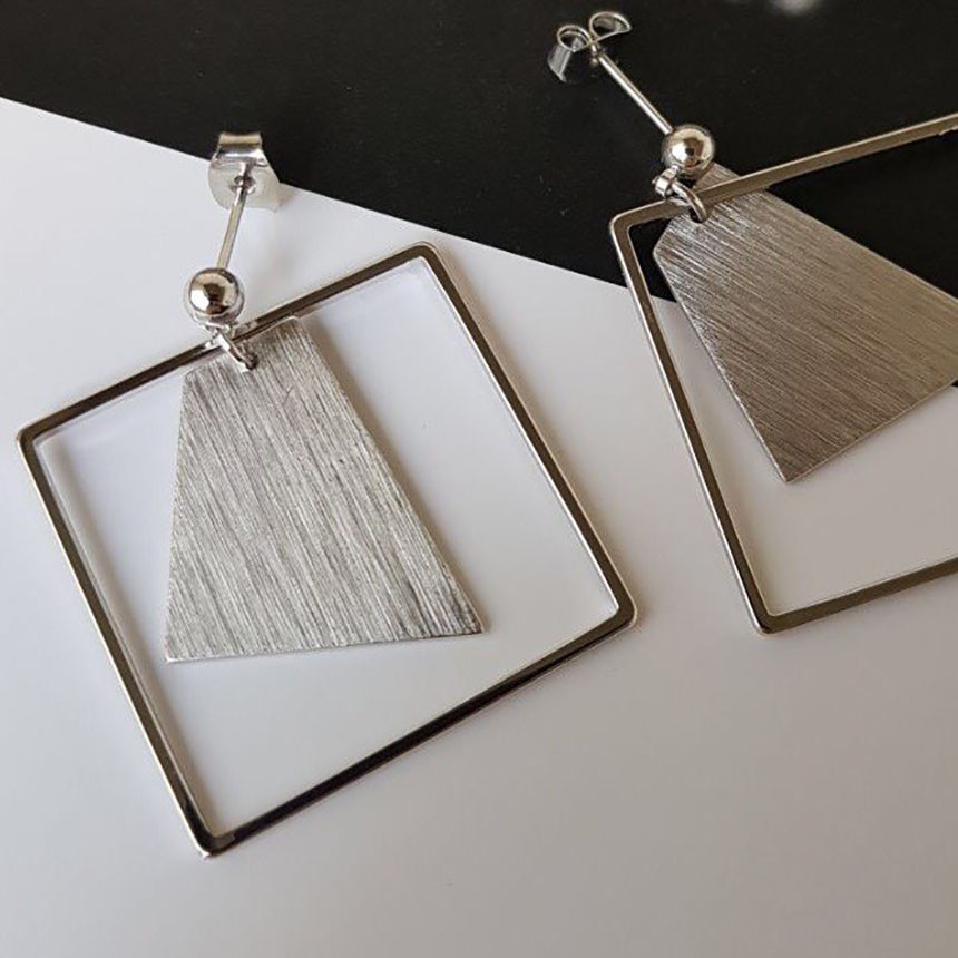 Curse Square Modern Drop Earrings 3color Unique an