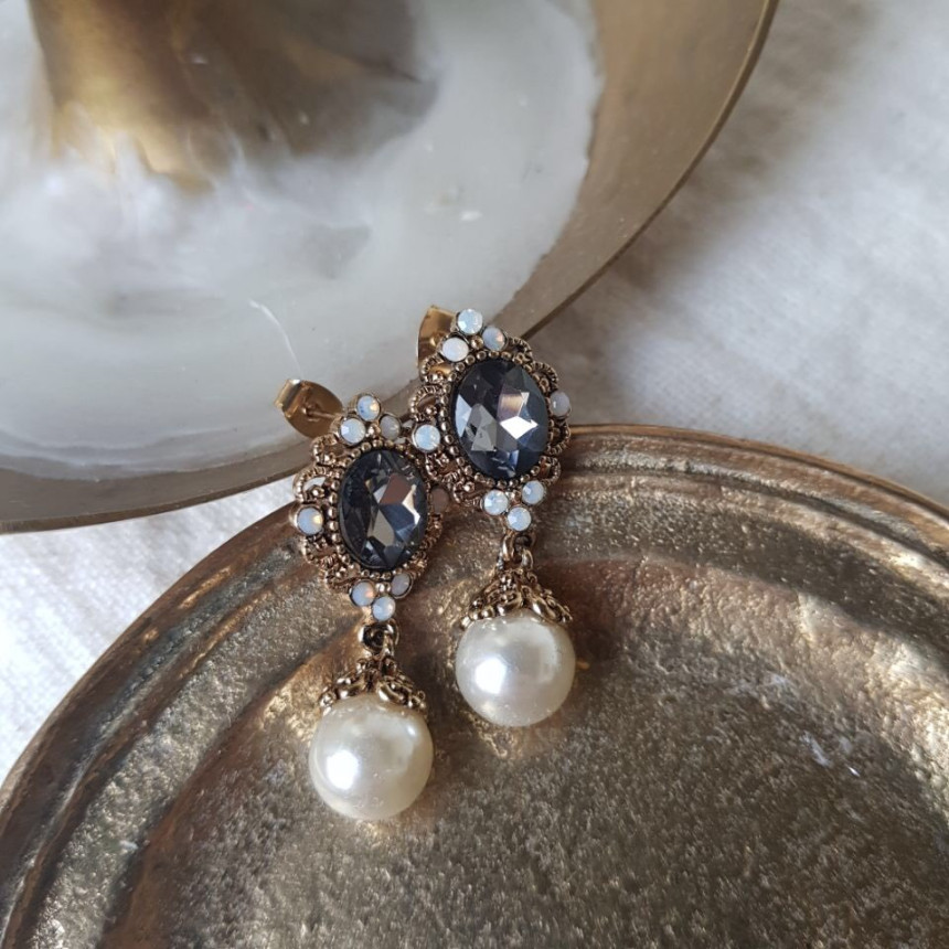 Rode L Antique Cubic Pearl Drop Earrings 4color St