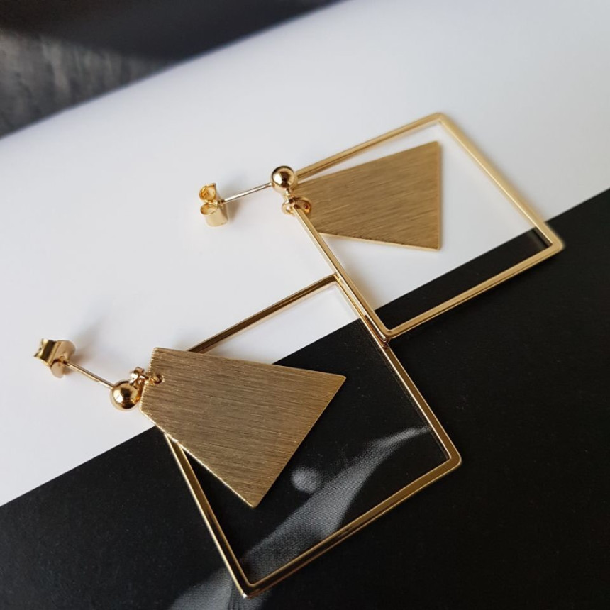 Curse Square Modern Drop Earrings 3color Unique an