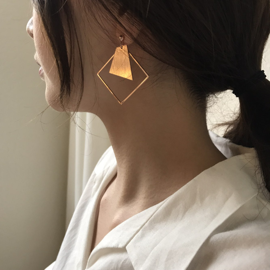 Curse Square Modern Drop Earrings 3color Unique an