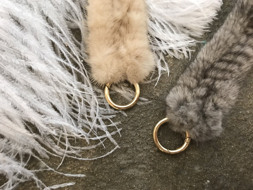 Handmade Natural Mink Keyring 2COL Real Fox Keyhol