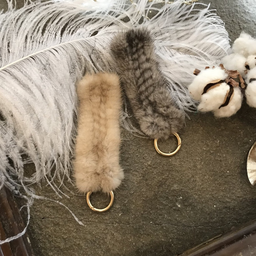 Handmade Natural Mink Keyring 2COL Real Fox Keyhol
