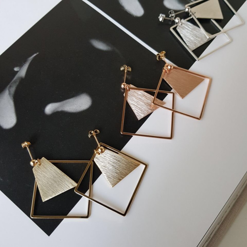 Curse Square Modern Drop Earrings 3color Unique an