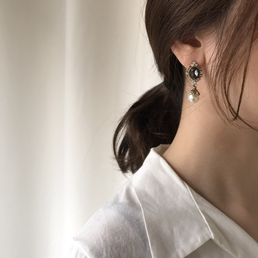 Rode L Antique Cubic Pearl Drop Earrings 4color St