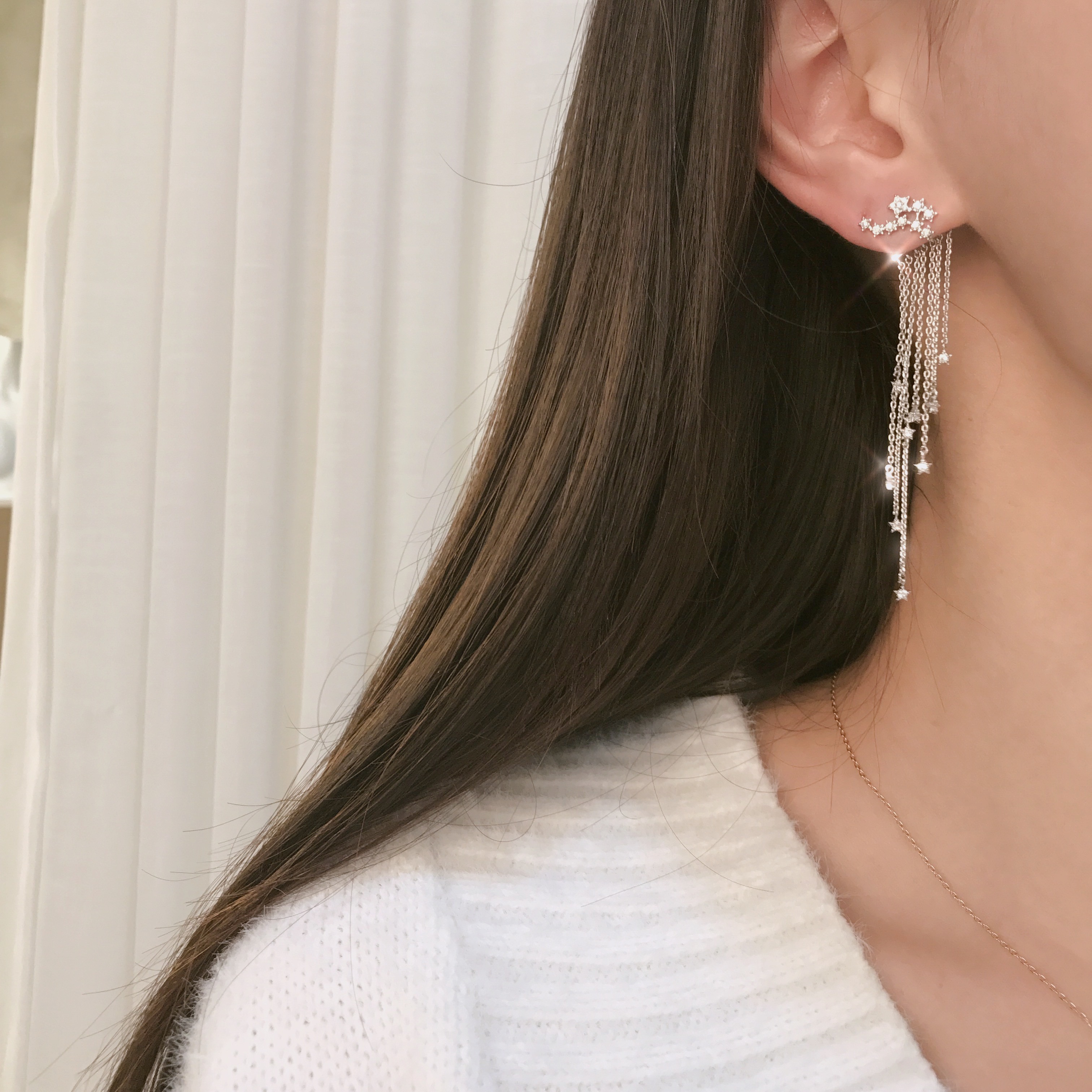 Silver hand drop earrings Glam Diamond Celebrity P