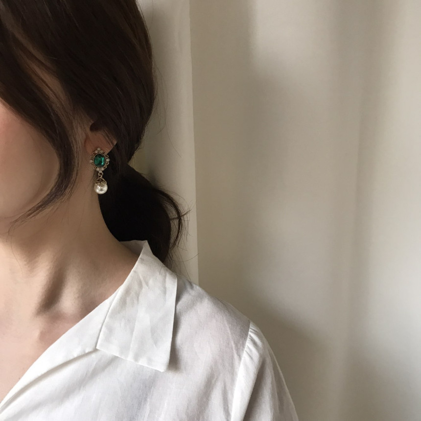 Rode L Antique Cubic Pearl Drop Earrings 4color St